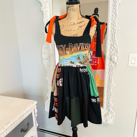 New York Couture Reworked VINTAGE Harley Davidson Logo T-Shirts PATCHWORK Dress - Picture 4 of 12